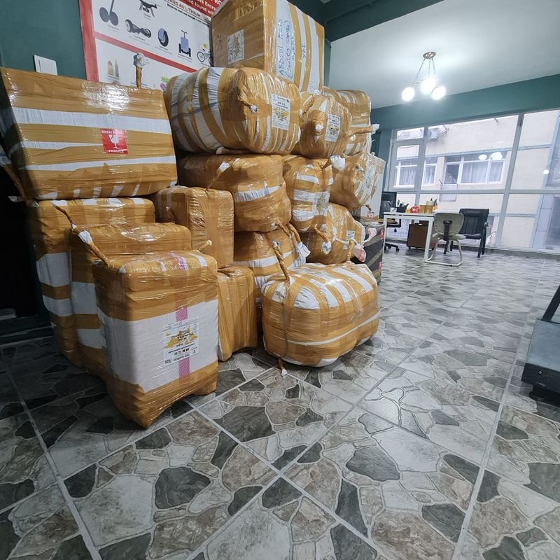 Wrapped and labelled consignments at the TED Global Kargo office in İstanbul